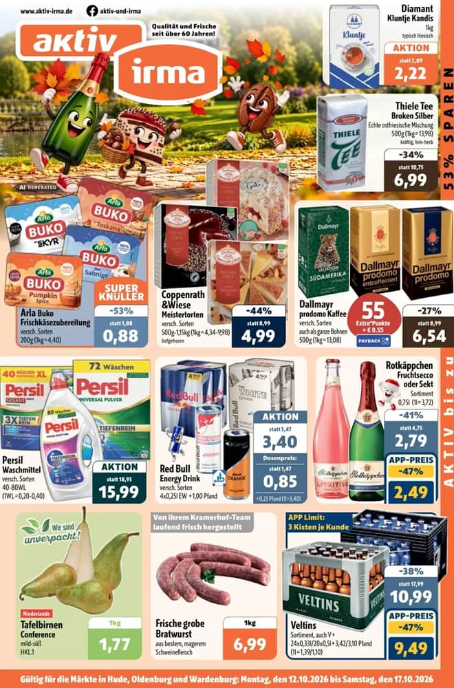 Titelseite des Prospekts von Aktiv Irma, gültig 12–17 Oktober 2026