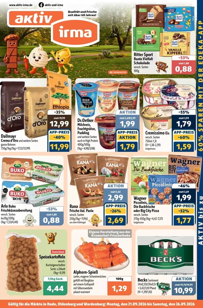 Titelseite des Prospekts von Aktiv Irma, gültig 21–26 September 2026