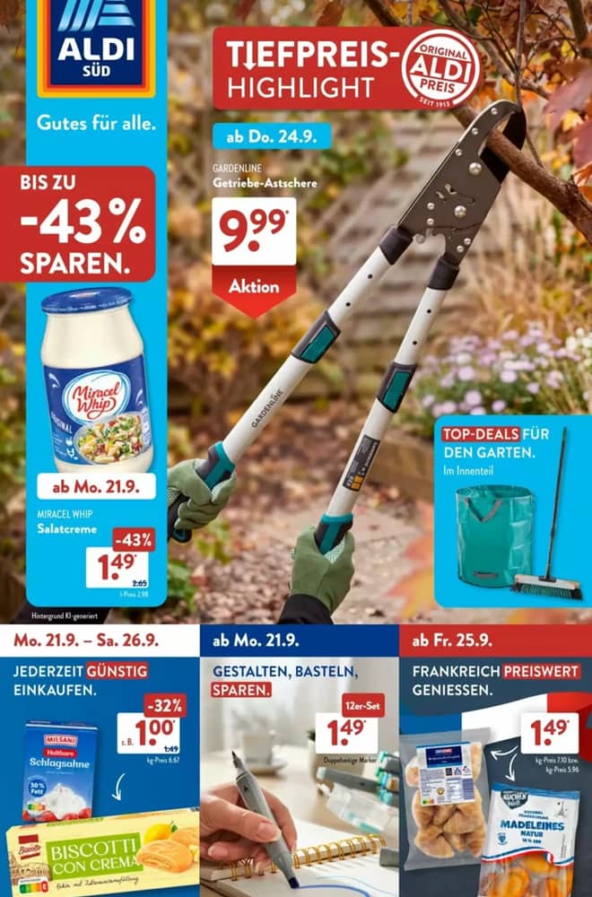 Titelseite des Prospekts von Aldi Süd, gültig 21–27 September 2026