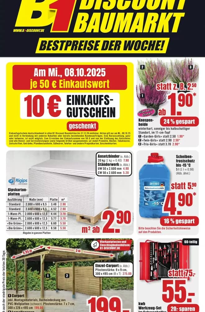 Titelseite des Prospekts von B1 Discount Baumarkt, gültig 4–10 Oktober 2026