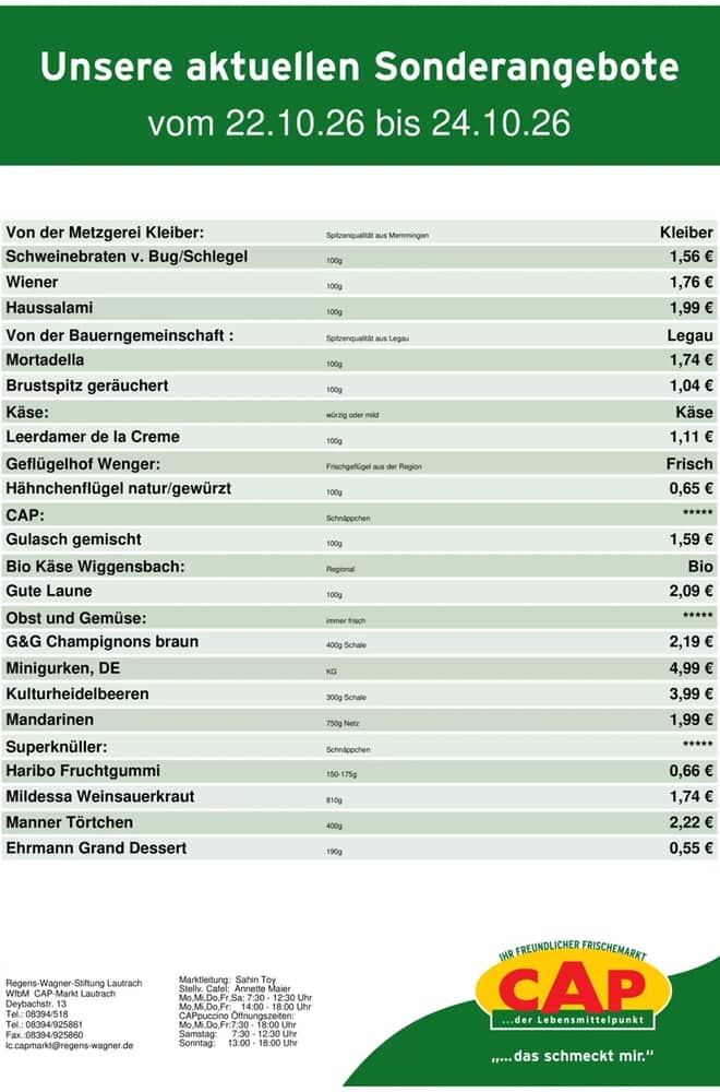 Titelseite des Prospekts von CAP-Markt, gültig 22–24 Oktober 2026