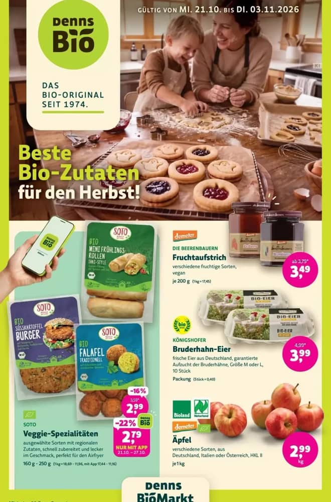 Titelseite des Prospekts von Denn's Biomarkt, gültig 21. Oktober 2026 – 3. November 2026