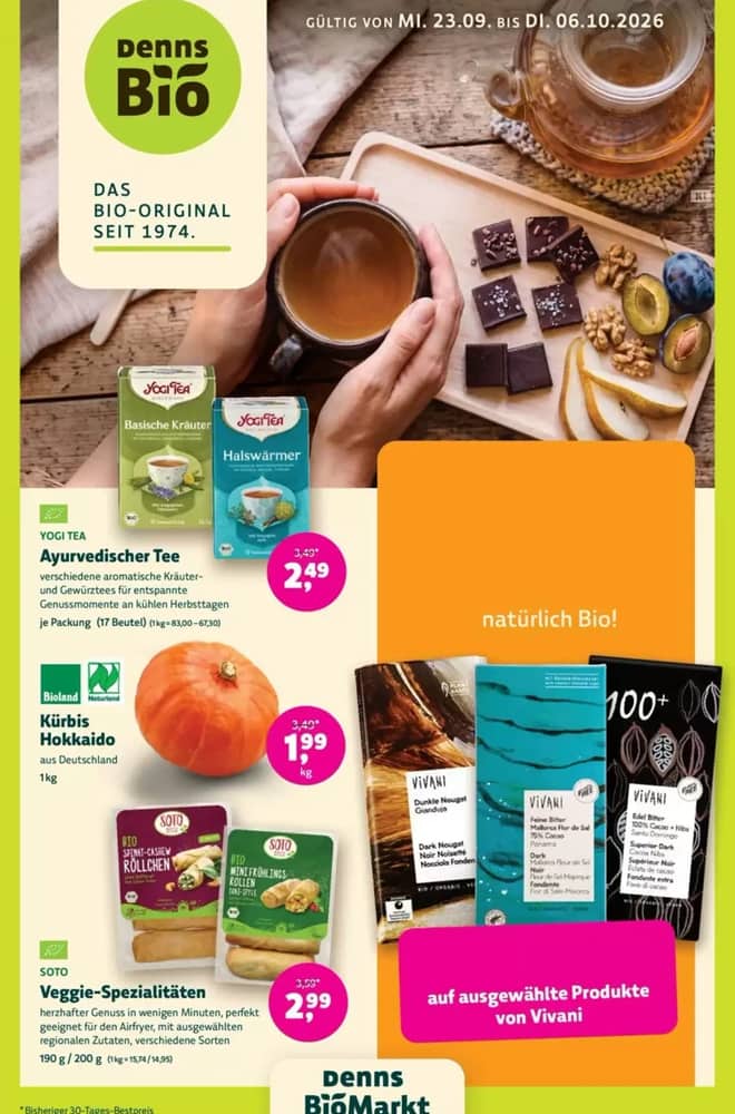 Titelseite des Prospekts von Denn's Biomarkt, gültig 23. September 2026 – 6. Oktober 2026