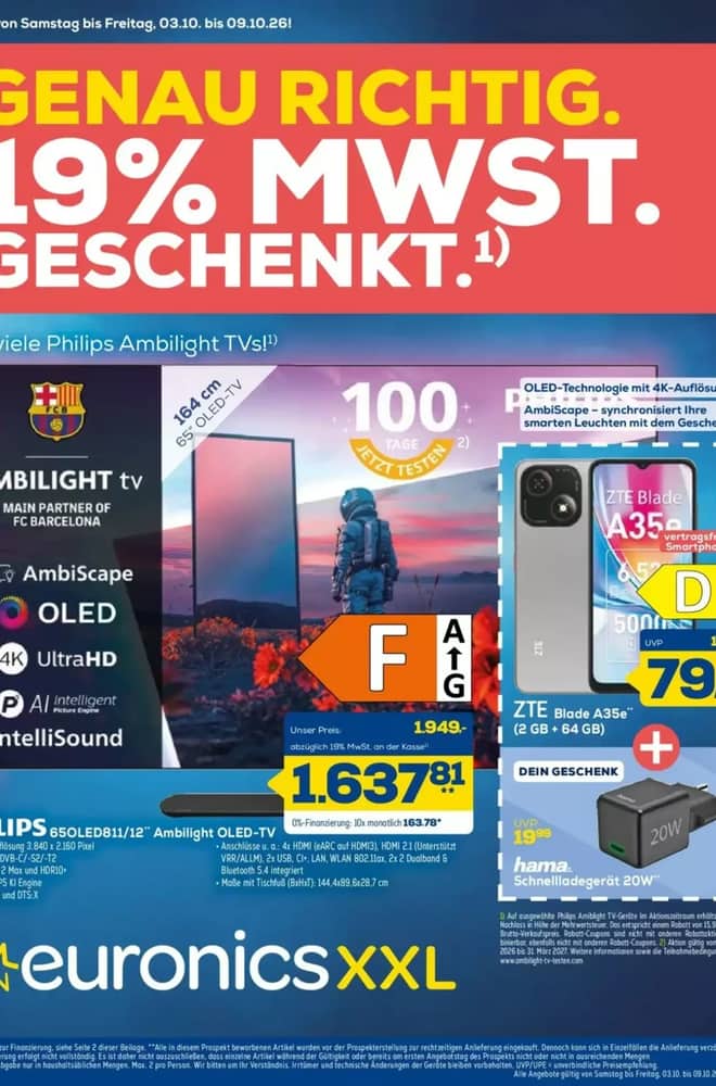 Titelseite des Prospekts von Euronics XXL, gültig 3–9 Oktober 2026