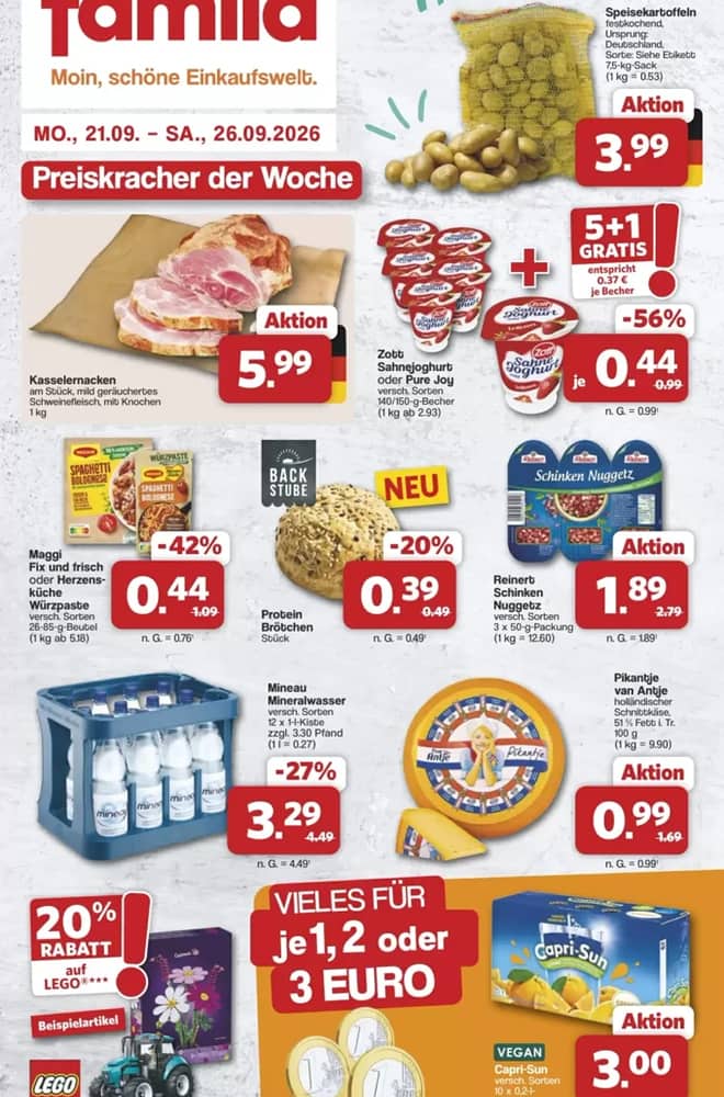 Titelseite des Prospekts von Famila Nordwest, gültig 21–26 September 2026