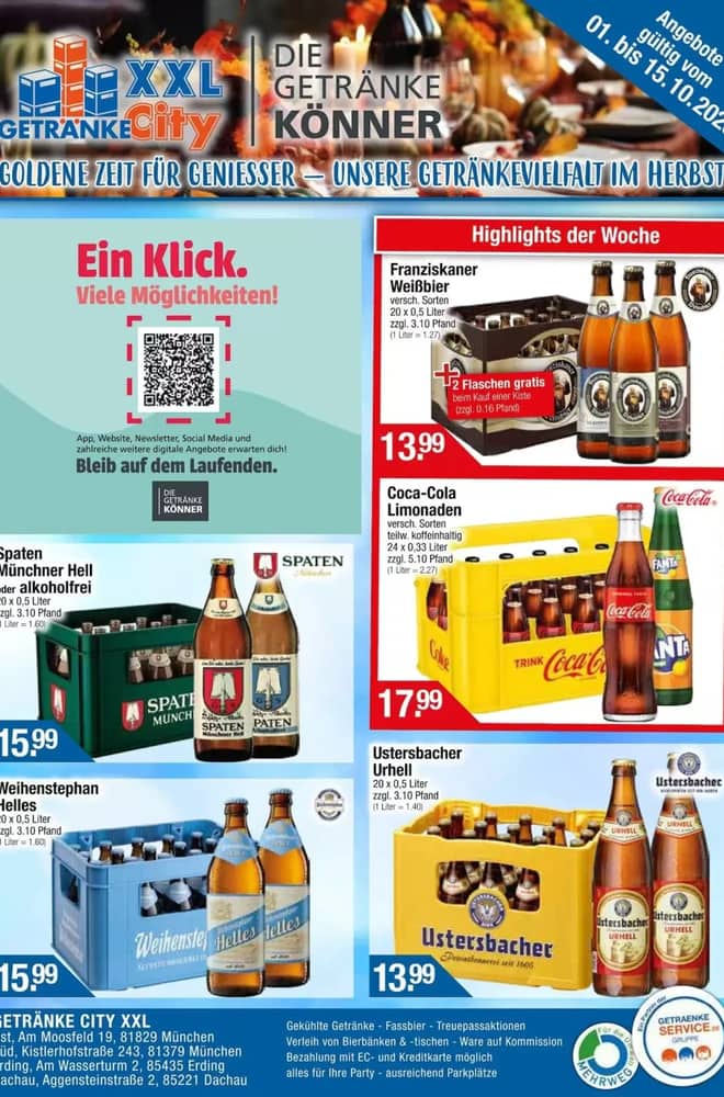 Titelseite des Prospekts von Getränke City, gültig 1–15 Oktober 2026