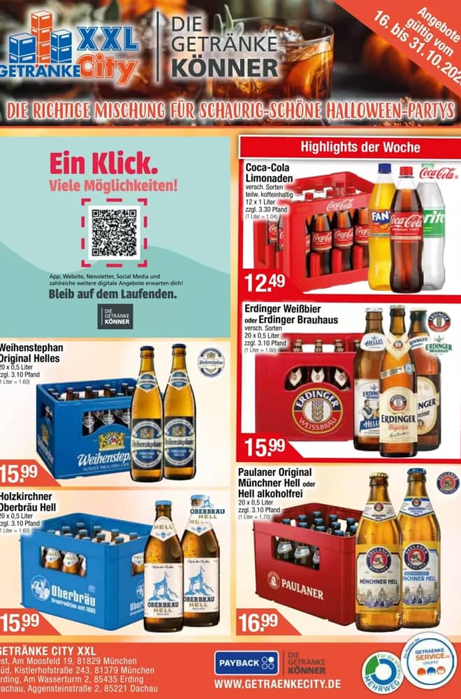 Titelseite des Prospekts von Getränke City, gültig 16–31 Oktober 2026
