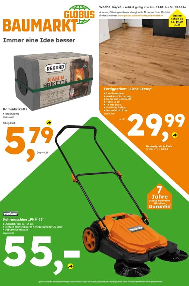 Titelseite des Prospekts von Globus Baumarkt, gültig 18–24 Oktober 2026
