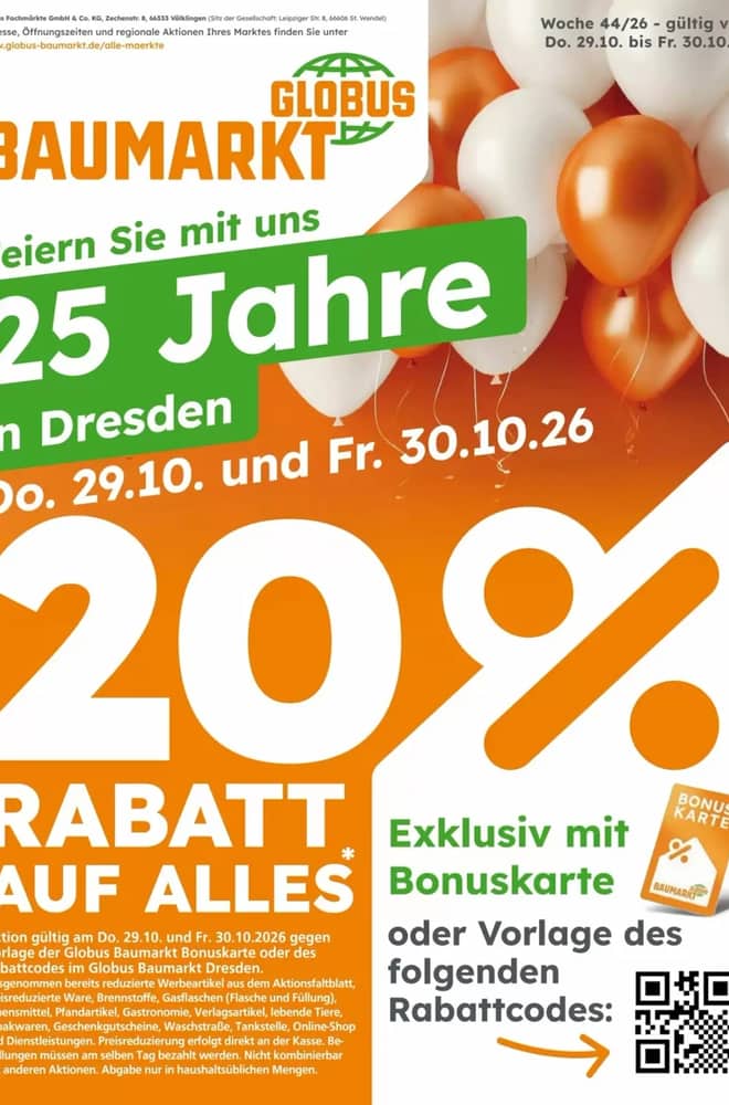 Titelseite des Prospekts von Globus Baumarkt, gültig 29–31 Oktober 2026