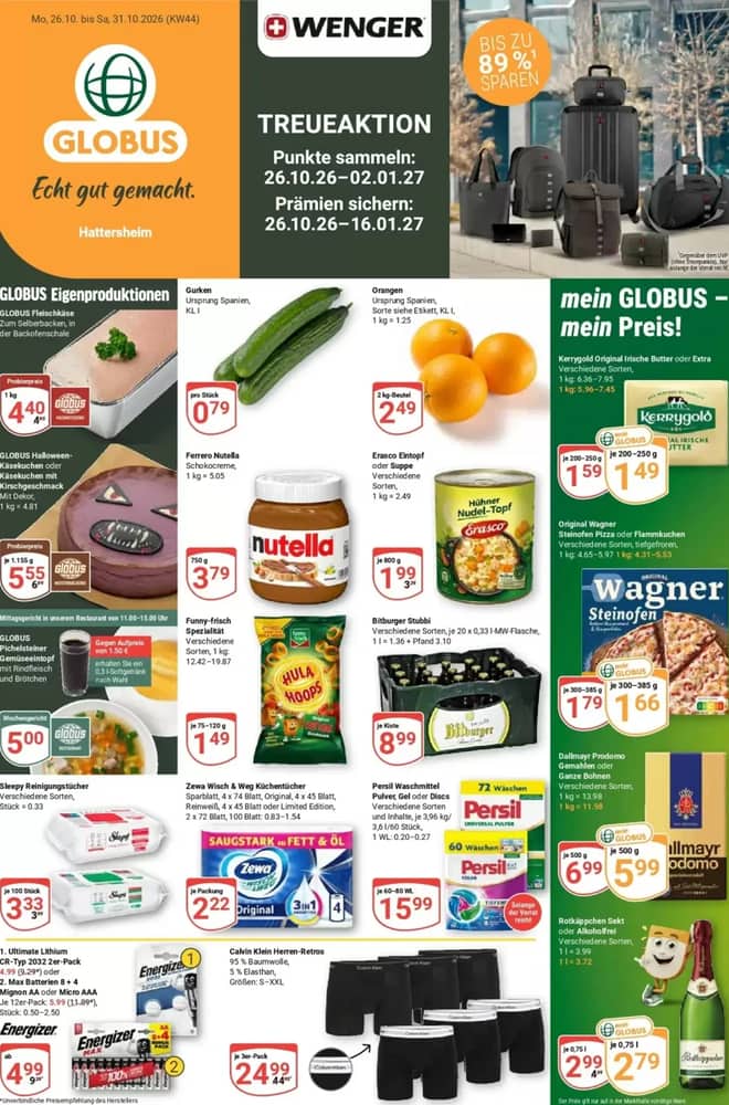 Titelseite des Prospekts von Globus, gültig 25–31 Oktober 2026
