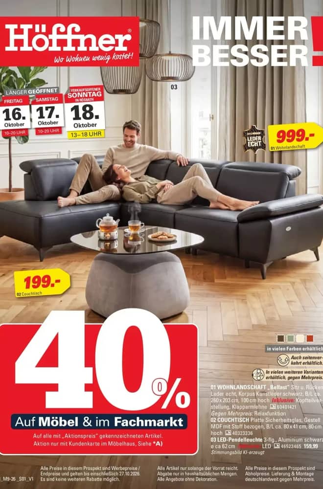 Titelseite des Prospekts von Höffner, gültig 13–27 Oktober 2026