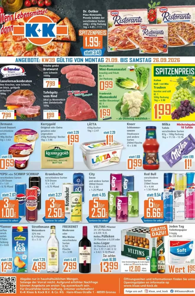 Titelseite des Prospekts von Klaas & Kock, gültig 21–26 September 2026