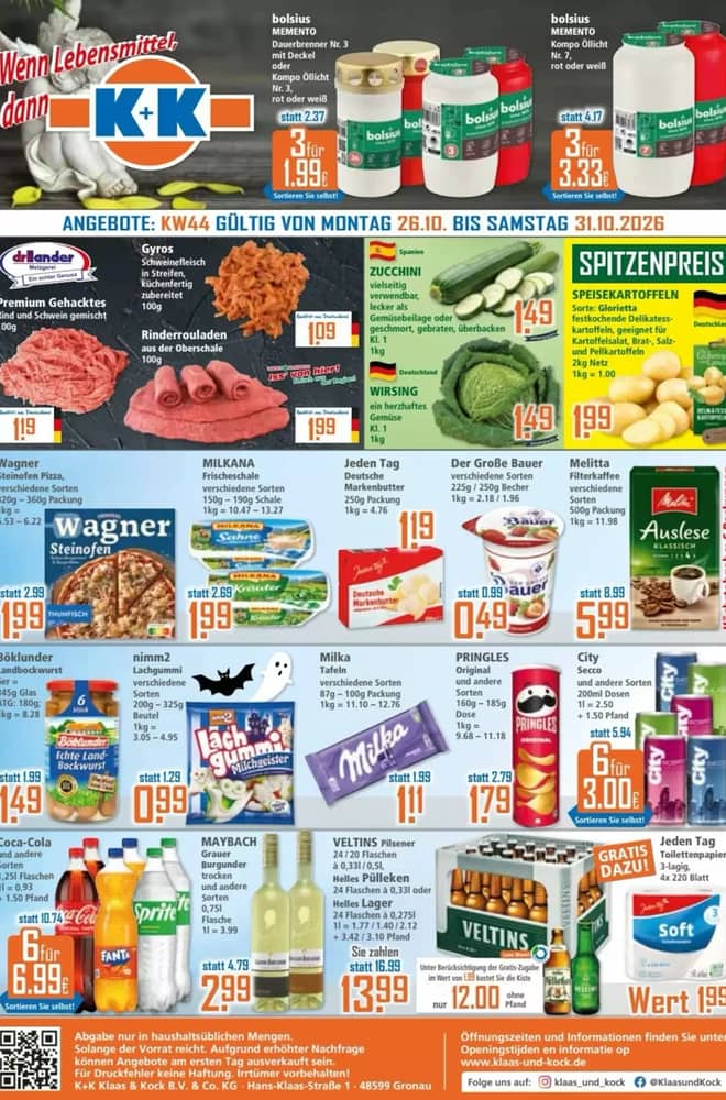 Titelseite des Prospekts von Klaas & Kock, gültig 26–31 Oktober 2026