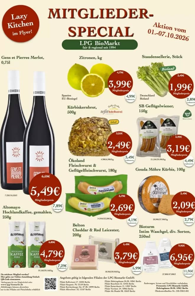 Titelseite des Prospekts von LPG Biomarkt, gültig 1–7 Oktober 2026