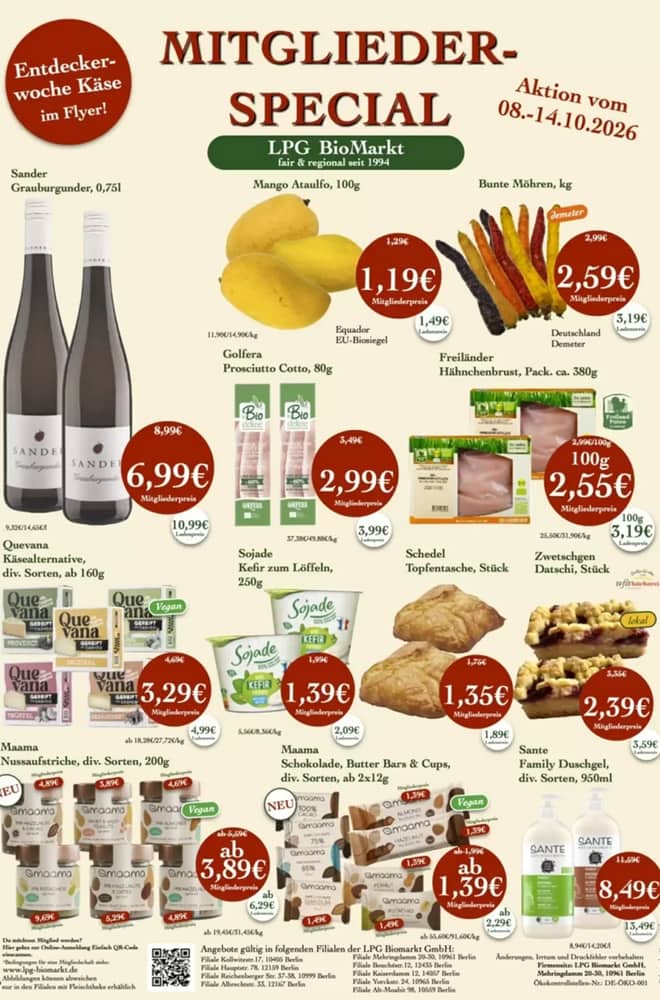 Titelseite des Prospekts von LPG Biomarkt, gültig 8–14 Oktober 2026