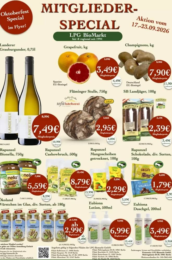 Titelseite des Prospekts von LPG Biomarkt, gültig 17–23 September 2026