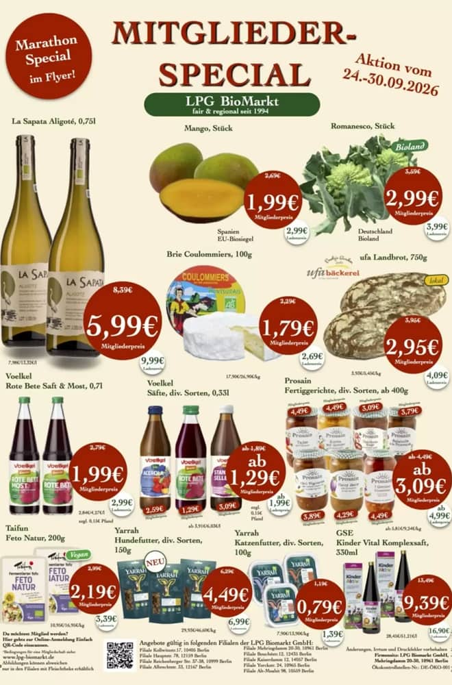 Titelseite des Prospekts von LPG Biomarkt, gültig 24–30 September 2026