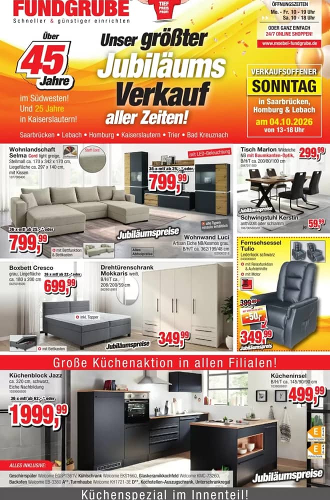 Titelseite des Prospekts von Möbelfundgrube, gültig 1–14 Oktober 2026
