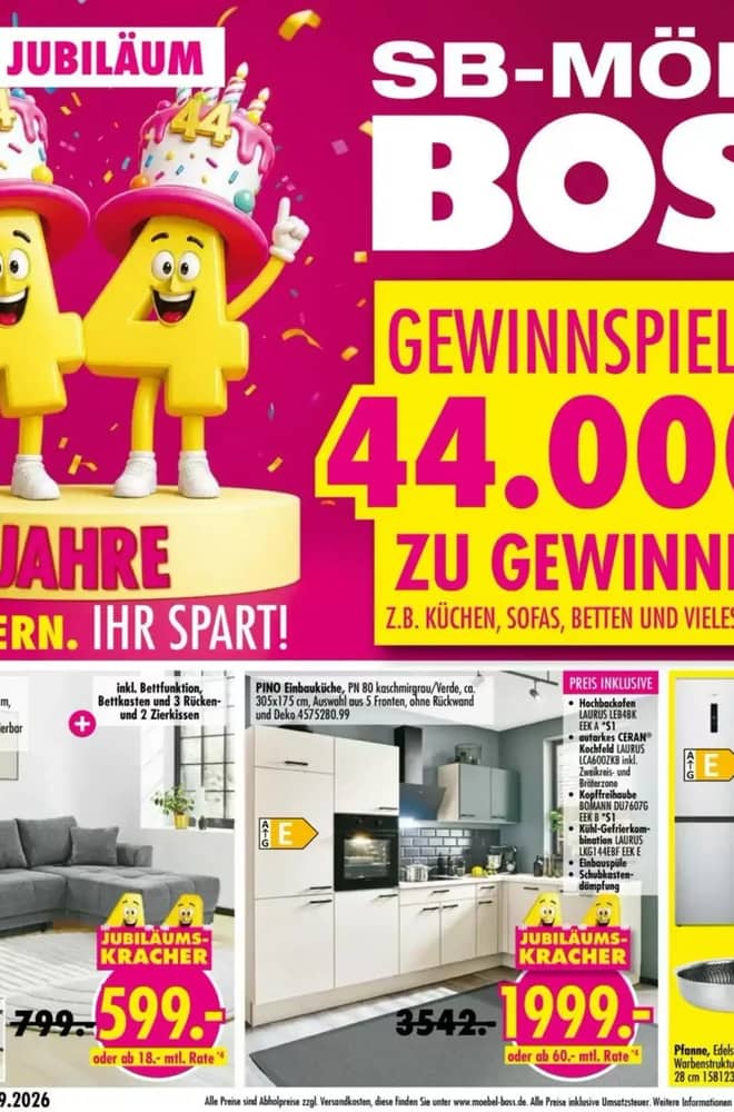 Titelseite des Prospekts von Möbel Boss, gültig 19–25 September 2026