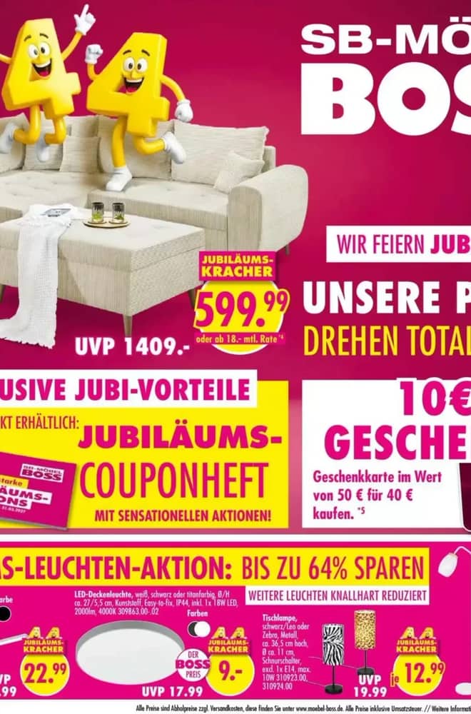 Titelseite des Prospekts von Möbel Boss, gültig 24–30 Oktober 2026