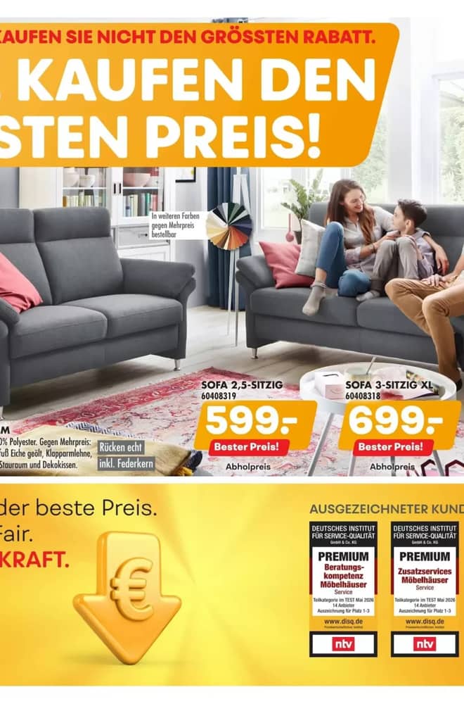 Titelseite des Prospekts von Möbel Kraft, gültig 23. September 2026 – 27. Oktober 2026