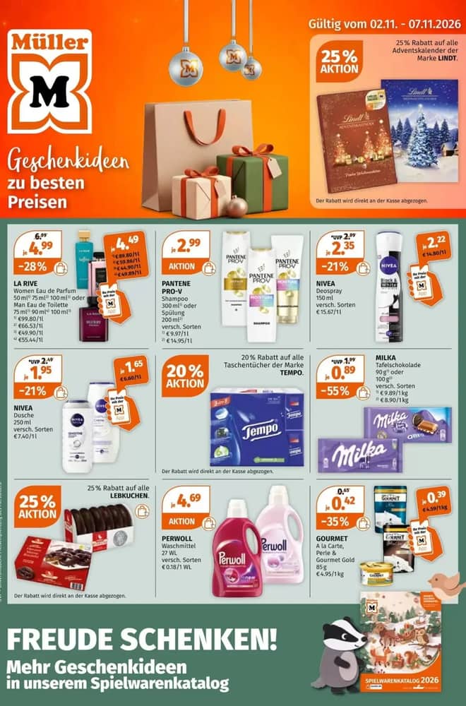 Titelseite des Prospekts von Müller, gültig 2–7 November 2026