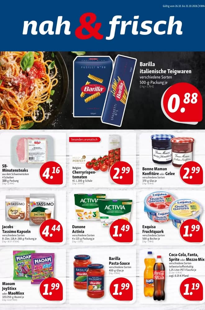 Titelseite des Prospekts von Nah und Frisch, gültig 26–31 Oktober 2026