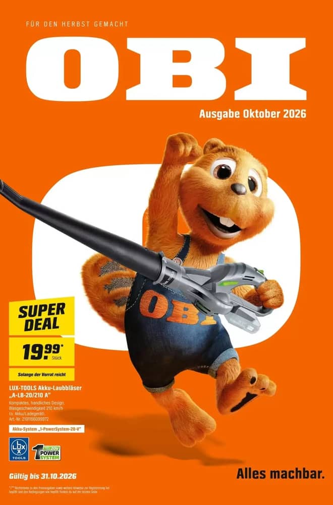 Titelseite des Prospekts von Obi, gültig 1–31 Oktober 2026