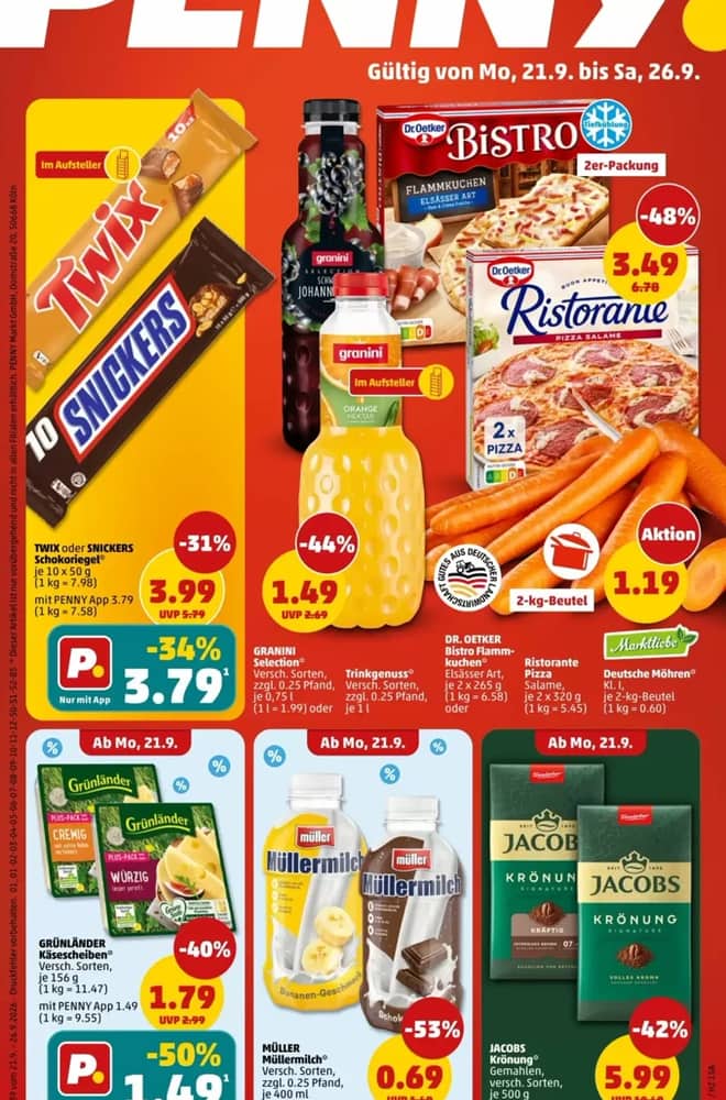Titelseite des Prospekts von Penny, gültig 21–26 September 2026