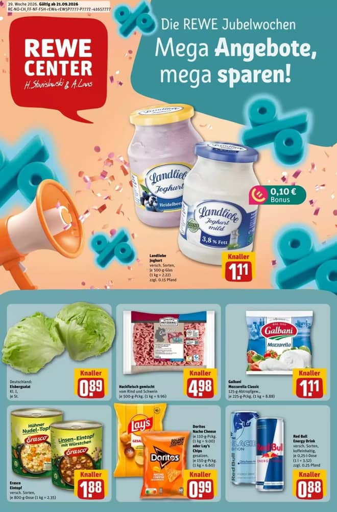 Titelseite des Prospekts von Rewe Center, gültig 21–27 September 2026
