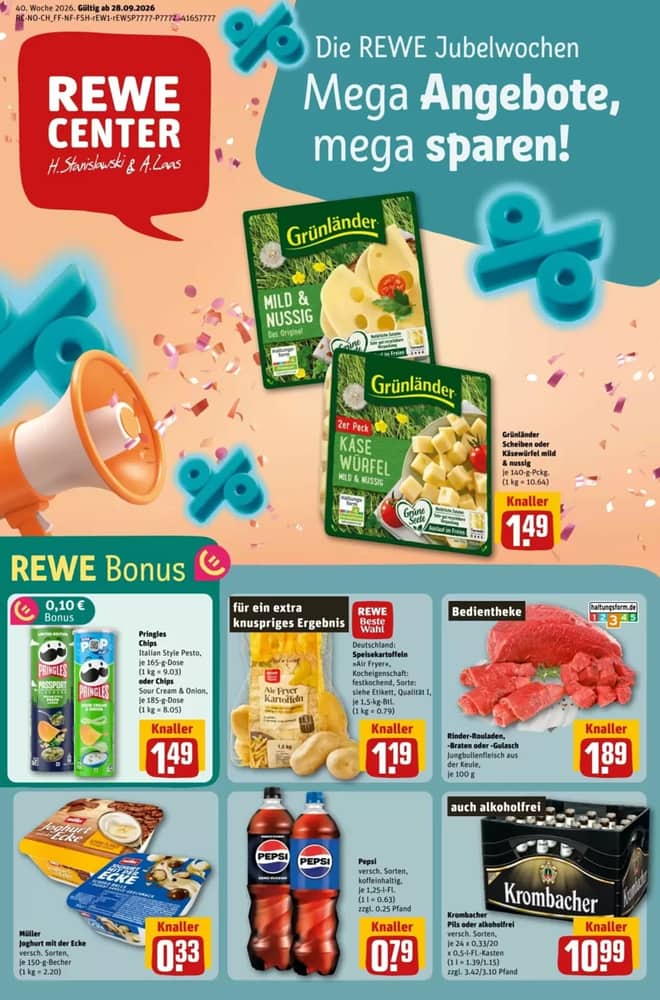 Titelseite des Prospekts von Rewe Center, gültig 28. September 2026 – 3. Oktober 2026