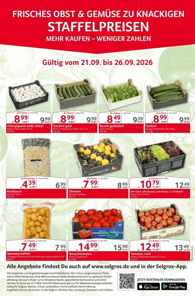 Titelseite des Prospekts von Selgros, gültig 21–26 September 2026