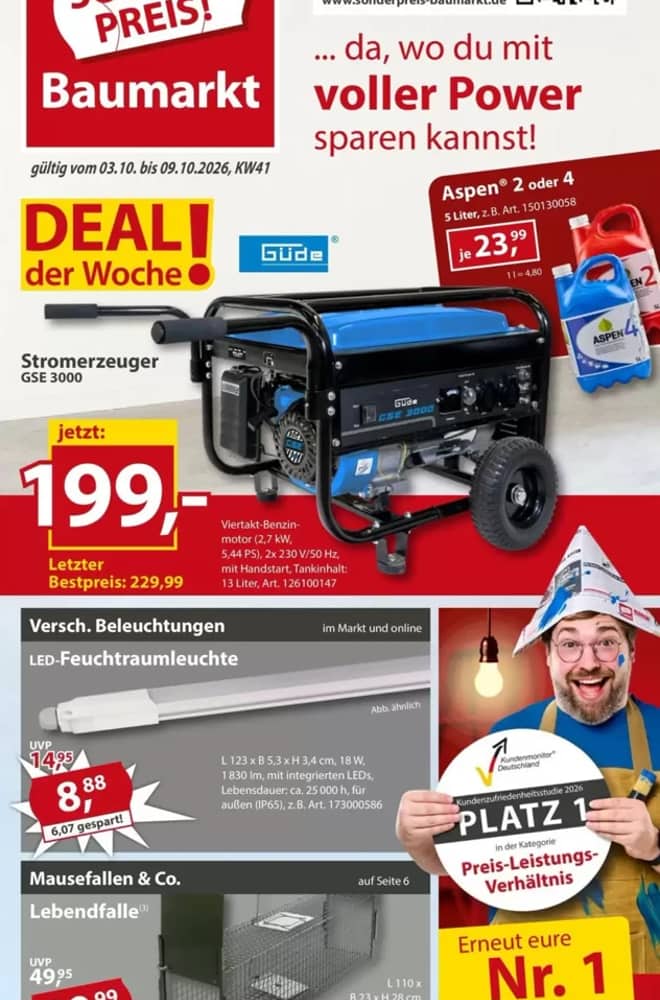 Titelseite des Prospekts von Sonderpreis Baumarkt, gültig 3–9 Oktober 2026