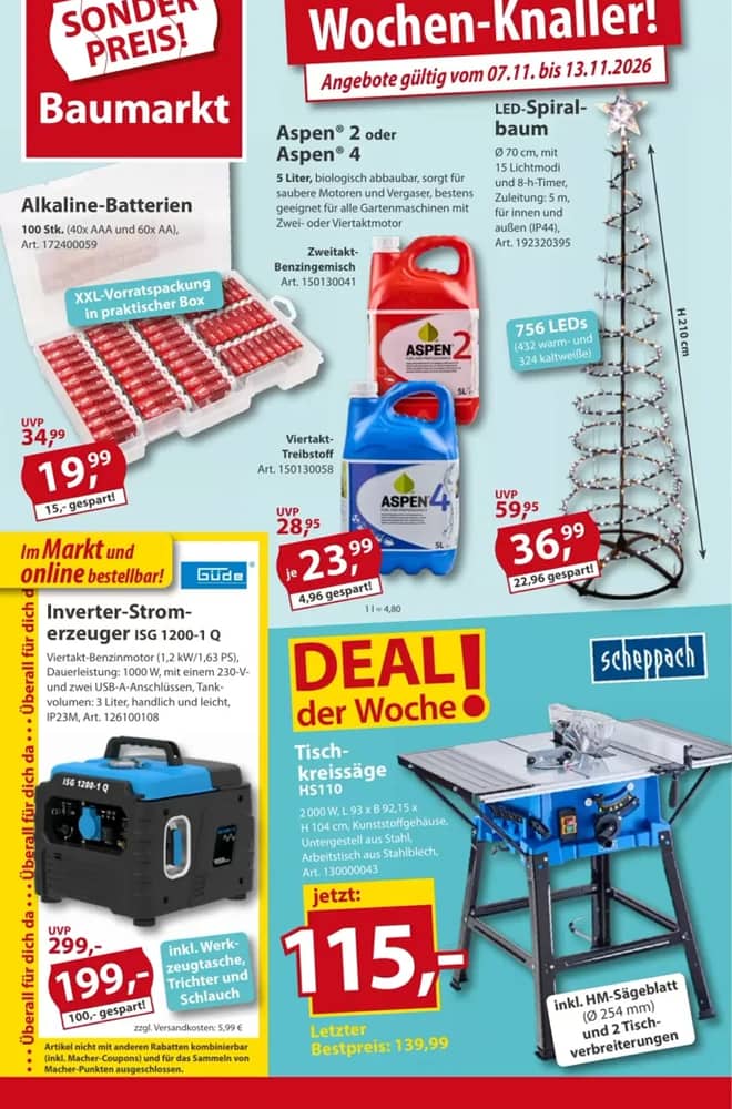 Titelseite des Prospekts von Sonderpreis Baumarkt, gültig 7–13 November 2026
