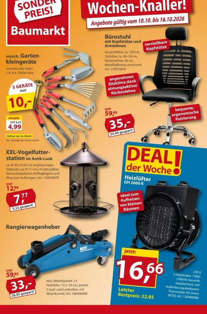Titelseite des Prospekts von Sonderpreis Baumarkt, gültig 10–16 Oktober 2026