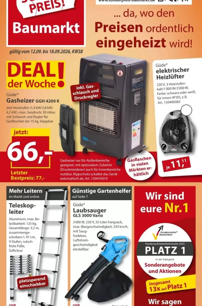 Titelseite des Prospekts von Sonderpreis Baumarkt, gültig 18–26 September 2026