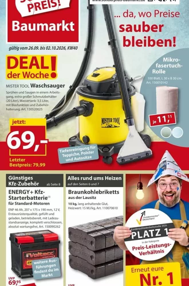 Titelseite des Prospekts von Sonderpreis Baumarkt, gültig 26. September 2026 – 2. Oktober 2026