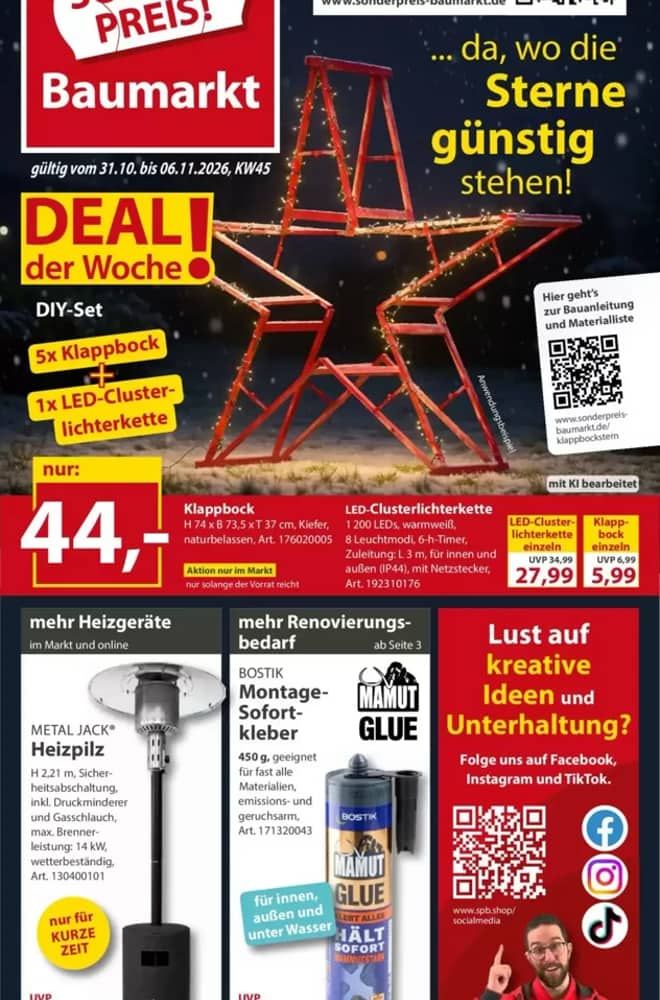 Titelseite des Prospekts von Sonderpreis Baumarkt, gültig 31. Oktober 2026 – 6. November 2026