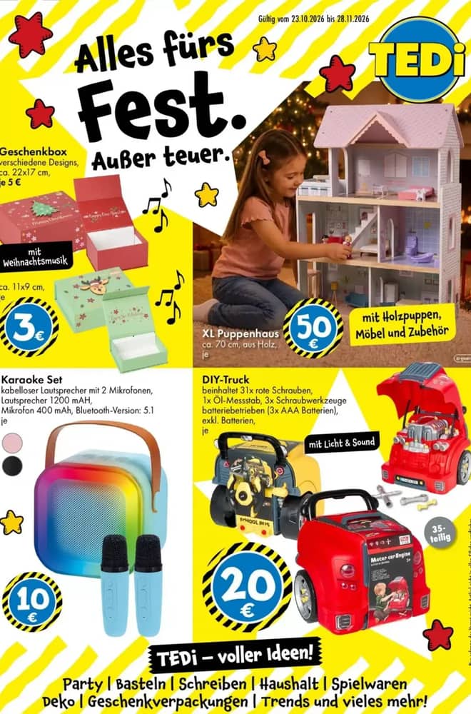 Titelseite des Prospekts von Tedi, gültig 23. Oktober 2026 – 28. November 2026