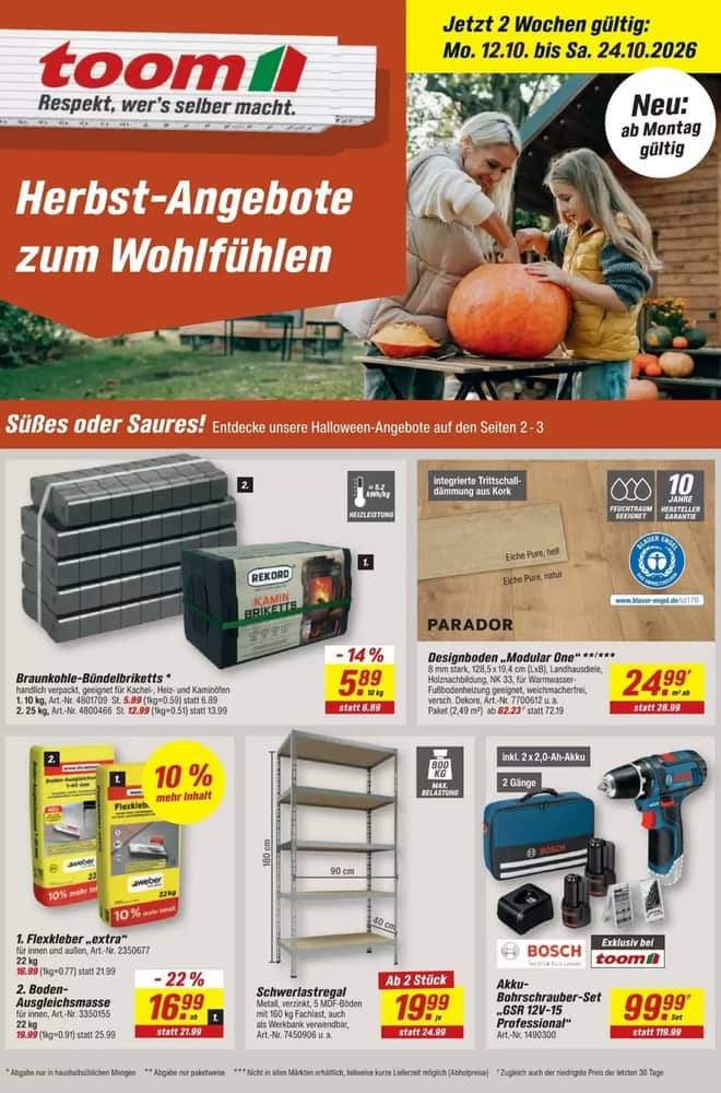 Titelseite des Prospekts von Toom Baumarkt, gültig 12–24 Oktober 2026
