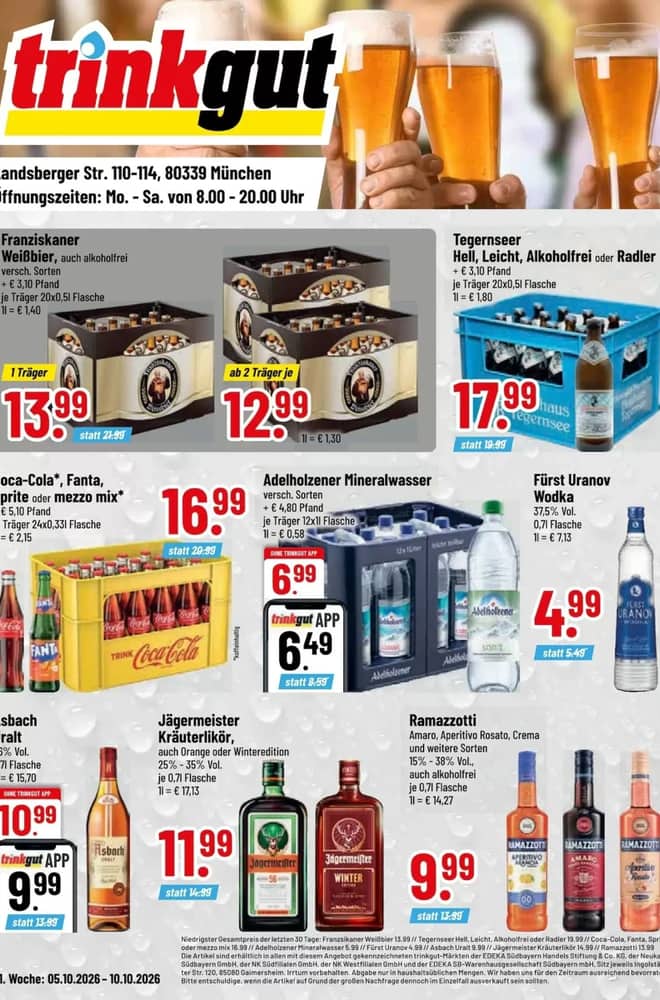 Titelseite des Prospekts von Trinkgut, gültig 5–10 Oktober 2026