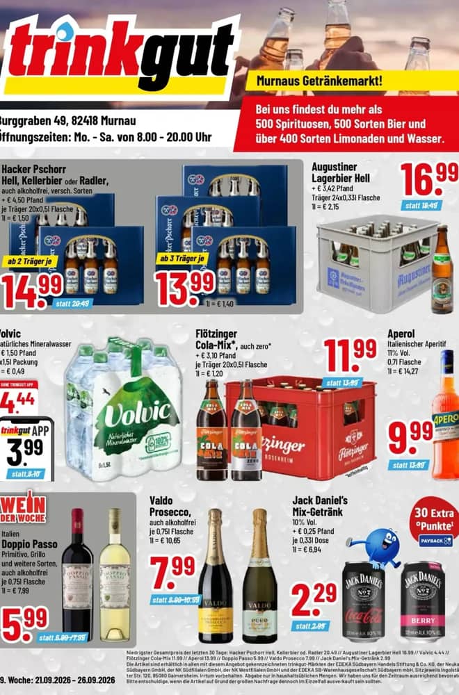 Titelseite des Prospekts von Trinkgut, gültig 20–26 September 2026