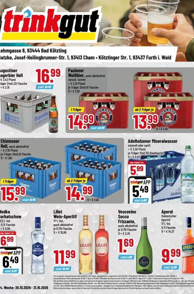 Titelseite des Prospekts von Trinkgut, gültig 25–31 Oktober 2026