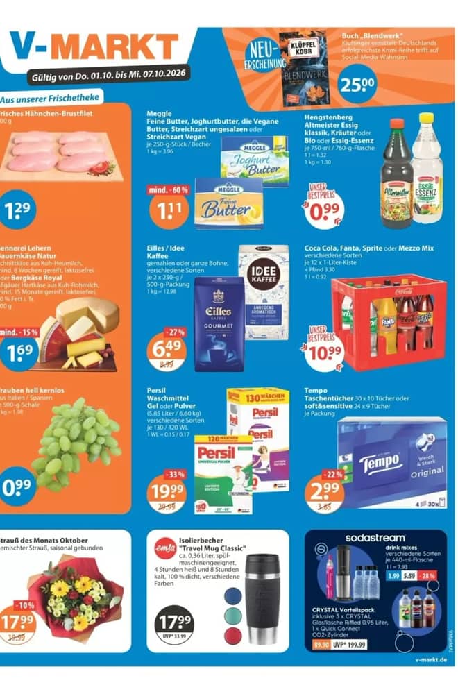Titelseite des Prospekts von V-Markt, gültig 1–7 Oktober 2026