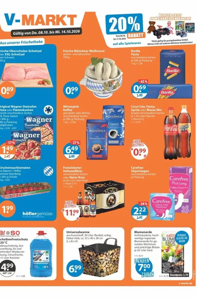 Titelseite des Prospekts von V-Markt, gültig 8–14 Oktober 2026