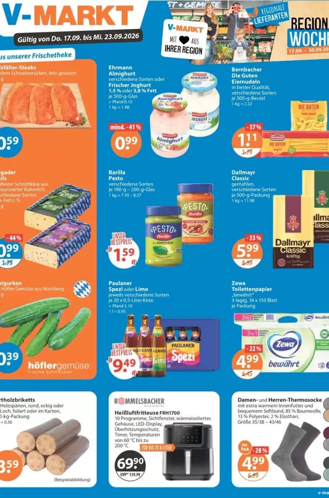 Titelseite des Prospekts von V-Markt, gültig 17–23 September 2026