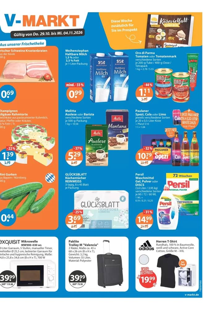 Titelseite des Prospekts von V-Markt, gültig 29. Oktober 2026 – 4. November 2026