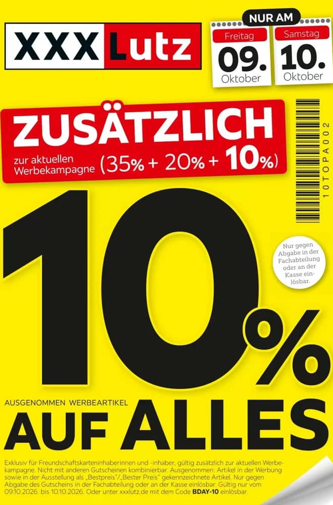 Titelseite des Prospekts von XXXLutz, gültig 3–9 Oktober 2026
