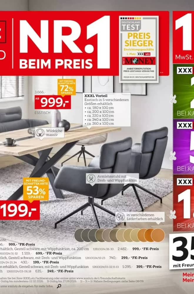 Titelseite des Prospekts von XXXLutz, gültig 19–27 September 2026