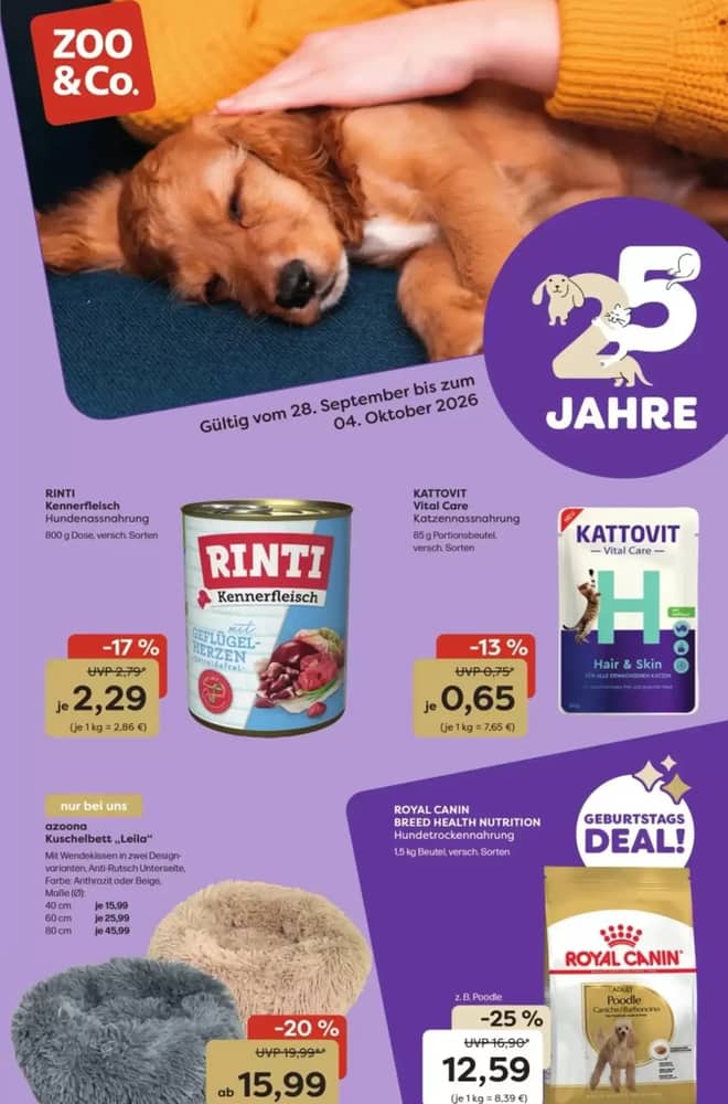 Titelseite des Prospekts von Zoo & Co., gültig 28. September 2026 – 4. Oktober 2026